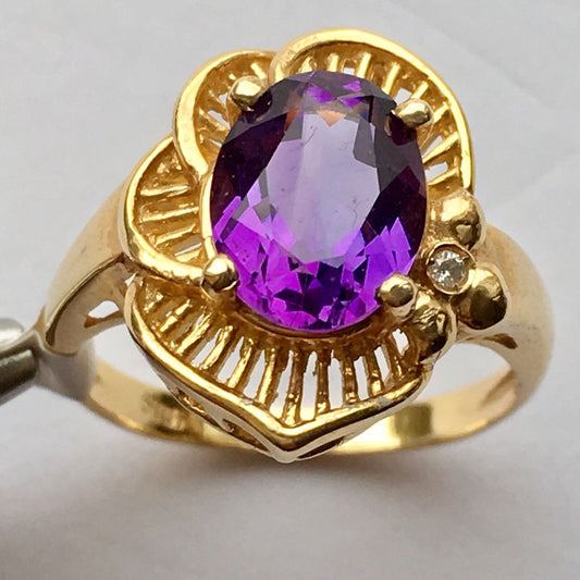 Q8519, New 14k Solid Yellow Gold Y/G Amethyst Ring, SZ-6.5