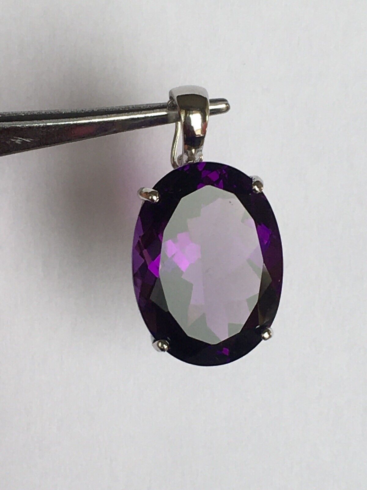 New 14k Solid yellow Gold Y/G Amethyst Pendant, 15*20mm, Oval Cut, Enhancer