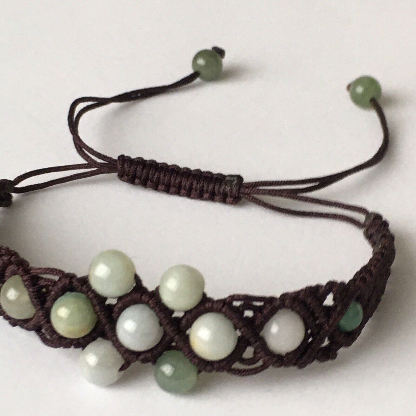 B-005 Macrame Handmade Bracelet Quality Genuine Green Jade adjustable Length