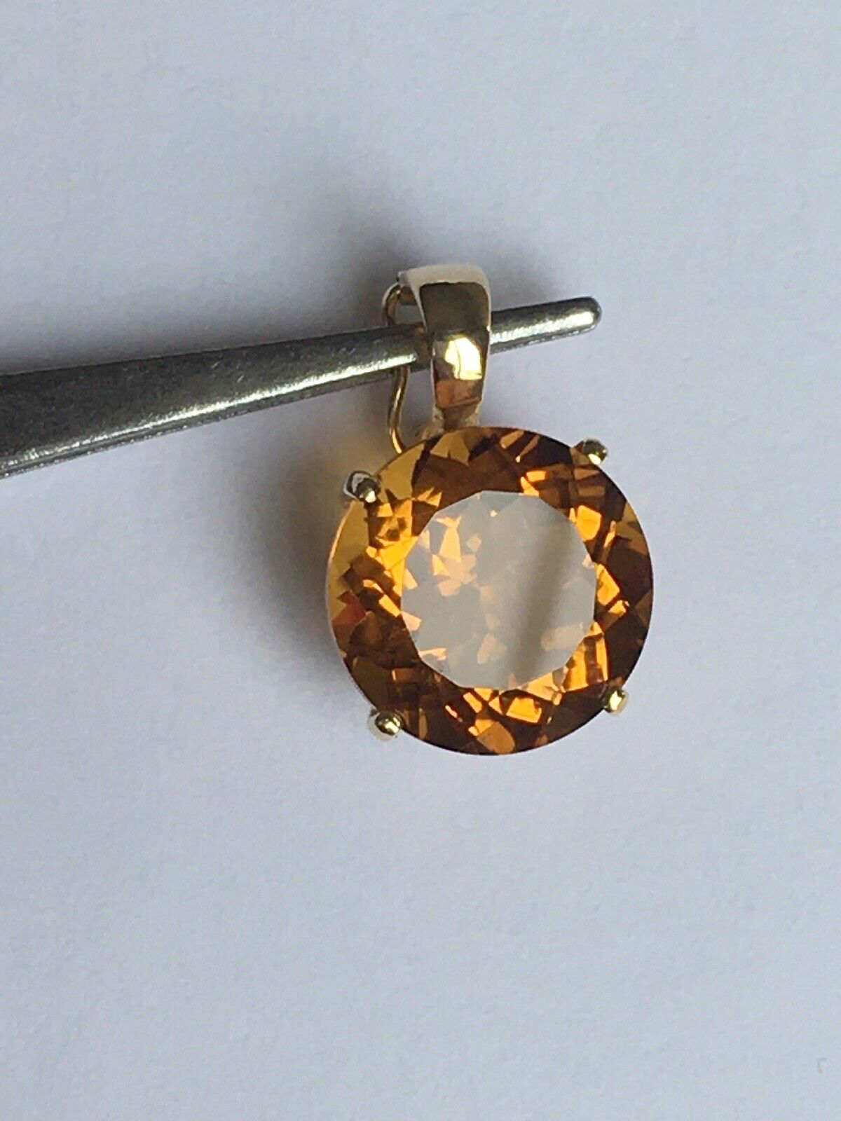 New 14k Solid yellow Gold Y/G Yellow Citrine Pendant, 12mm*12mm, Round, P-063504