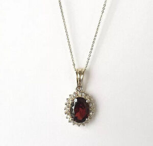 P11156 New 14k Solid Yellow Gold Y/G Garnet Pendant With Diamonds Oval