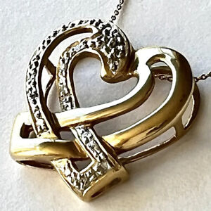 P-22300 14k Solid Yellow Gold Diamond Pendant Heart Shape White Gold Two Tone