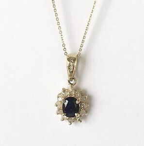 P10112 New 14k Solid Yellow Gold Y/G Natural Sapphire Pendant With Diamonds Oval