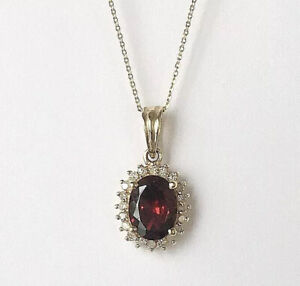 P11156 New 14k Solid Yellow Gold Y/G Garnet Pendant With Diamonds Oval