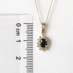 P10112 New 14k Solid Yellow Gold Y/G Natural Sapphire Pendant With Diamonds Oval