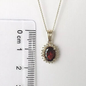 P11156 New 14k Solid Yellow Gold Y/G Garnet Pendant With Diamonds Oval